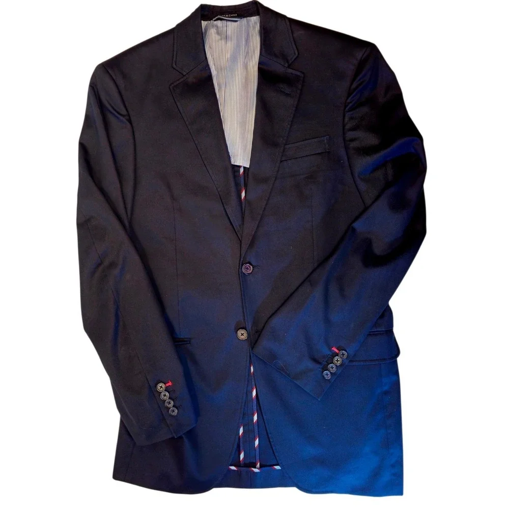 Tommy Hilfiger 38L Navy Blue Modern Fit Suit Jacket Blazer  Crisp Cotton Twill